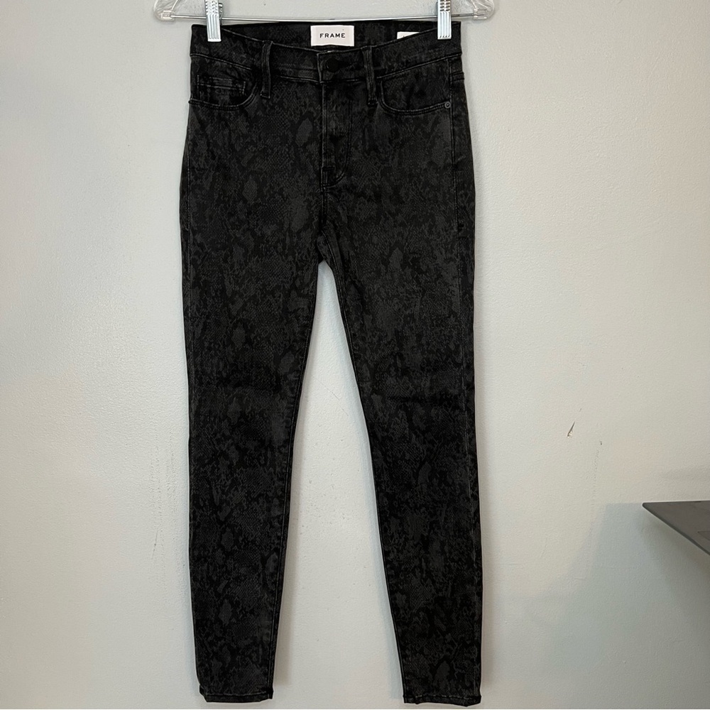 Frame Le Skinny de Jeanne Python Print Jeans Women's Sz 27 Mid Rise Stretch Blck